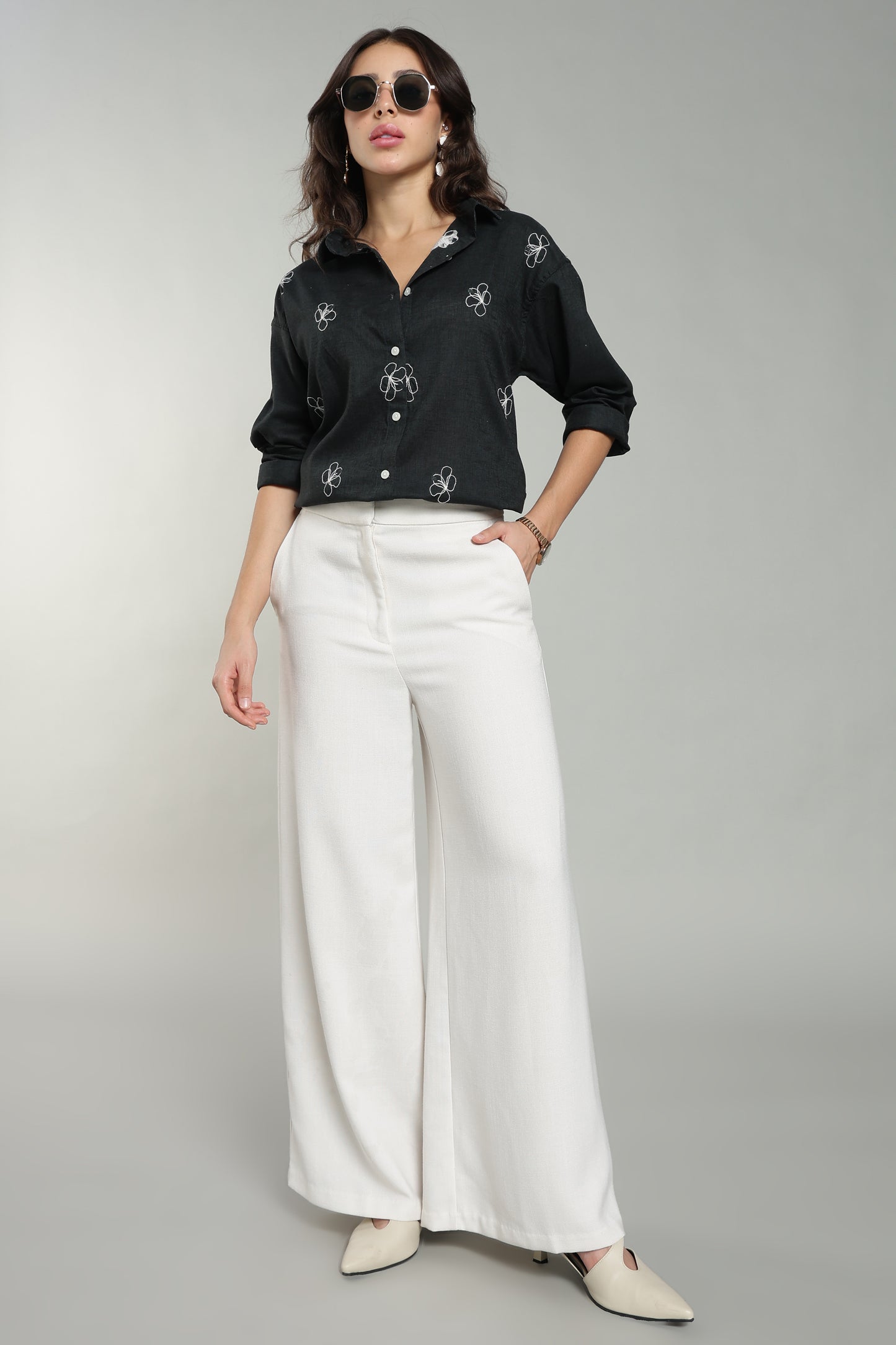 Women’s Teal Embroidered Linen Shirt