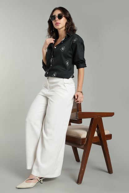 Women’s Teal Embroidered Linen Shirt