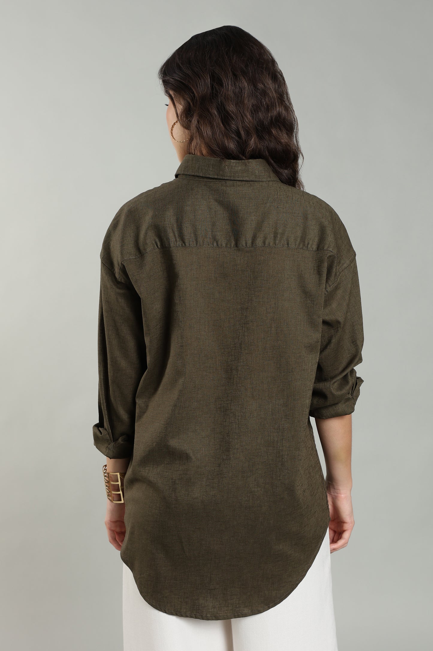Women’s Olive Green Pure Linen Shirt