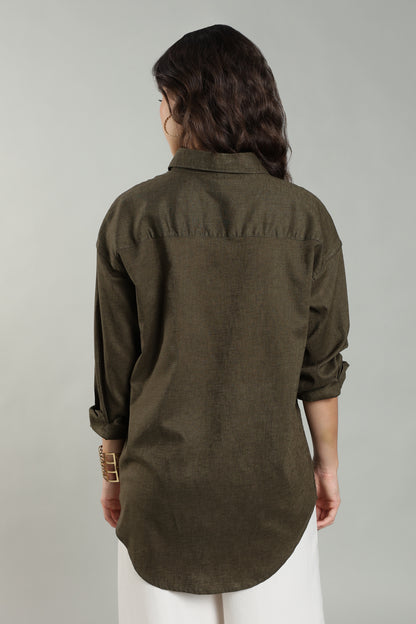Women’s Olive Green Pure Linen Shirt