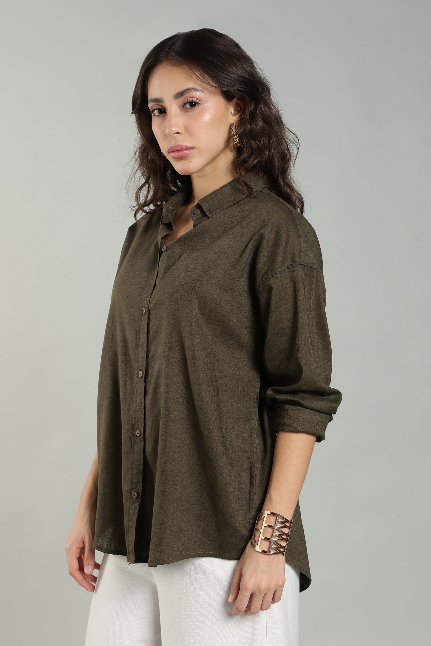 Women’s Olive Green Pure Linen Shirt