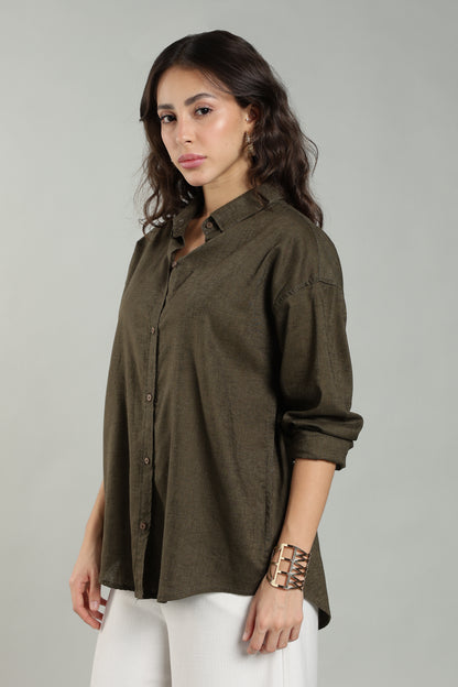 Women’s Olive Green Pure Linen Shirt