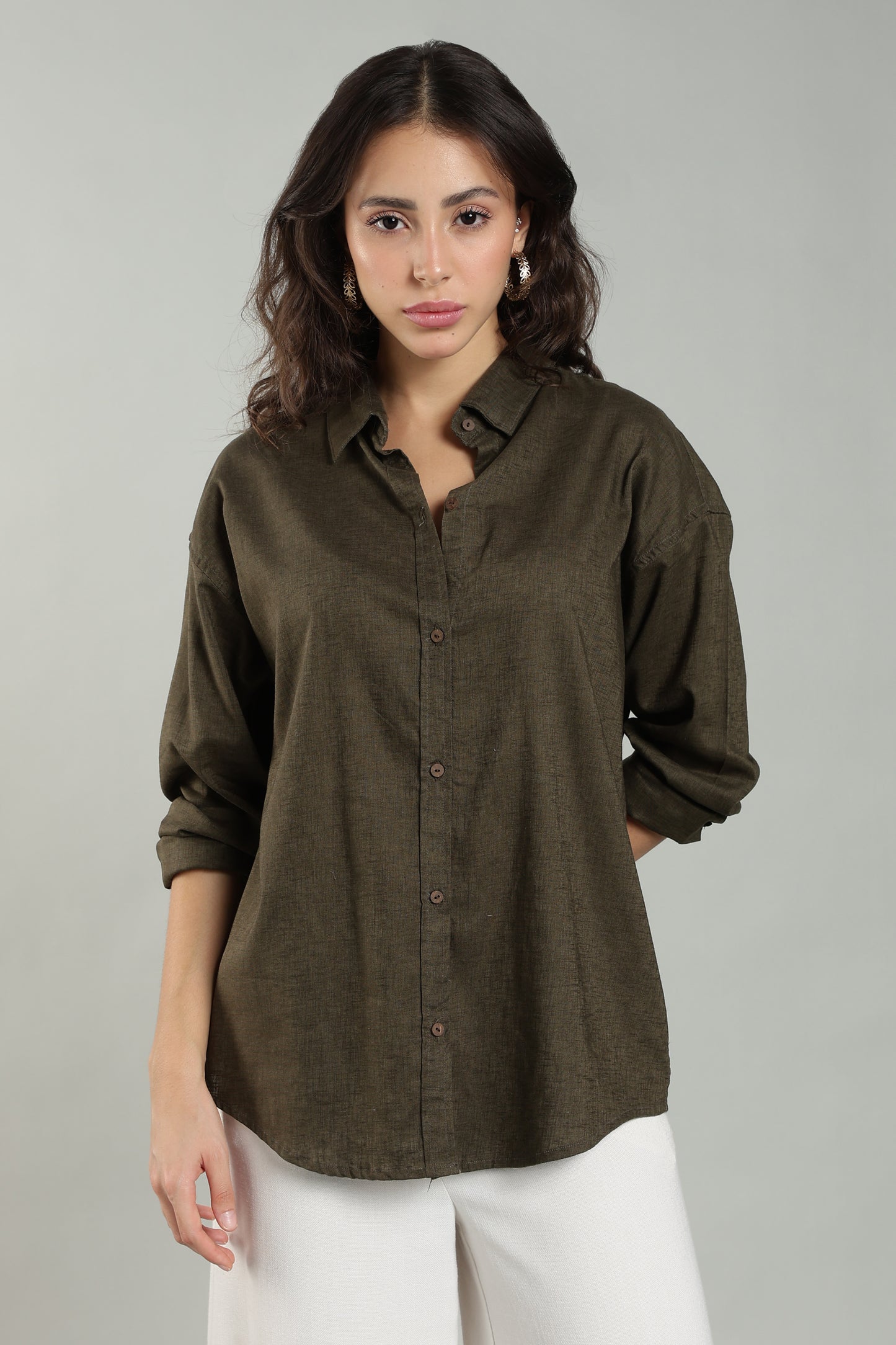Women’s Olive Green Pure Linen Shirt
