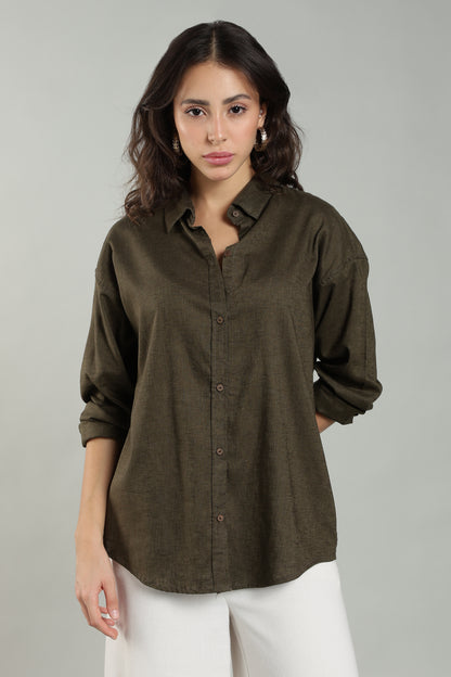 Women’s Olive Green Pure Linen Shirt