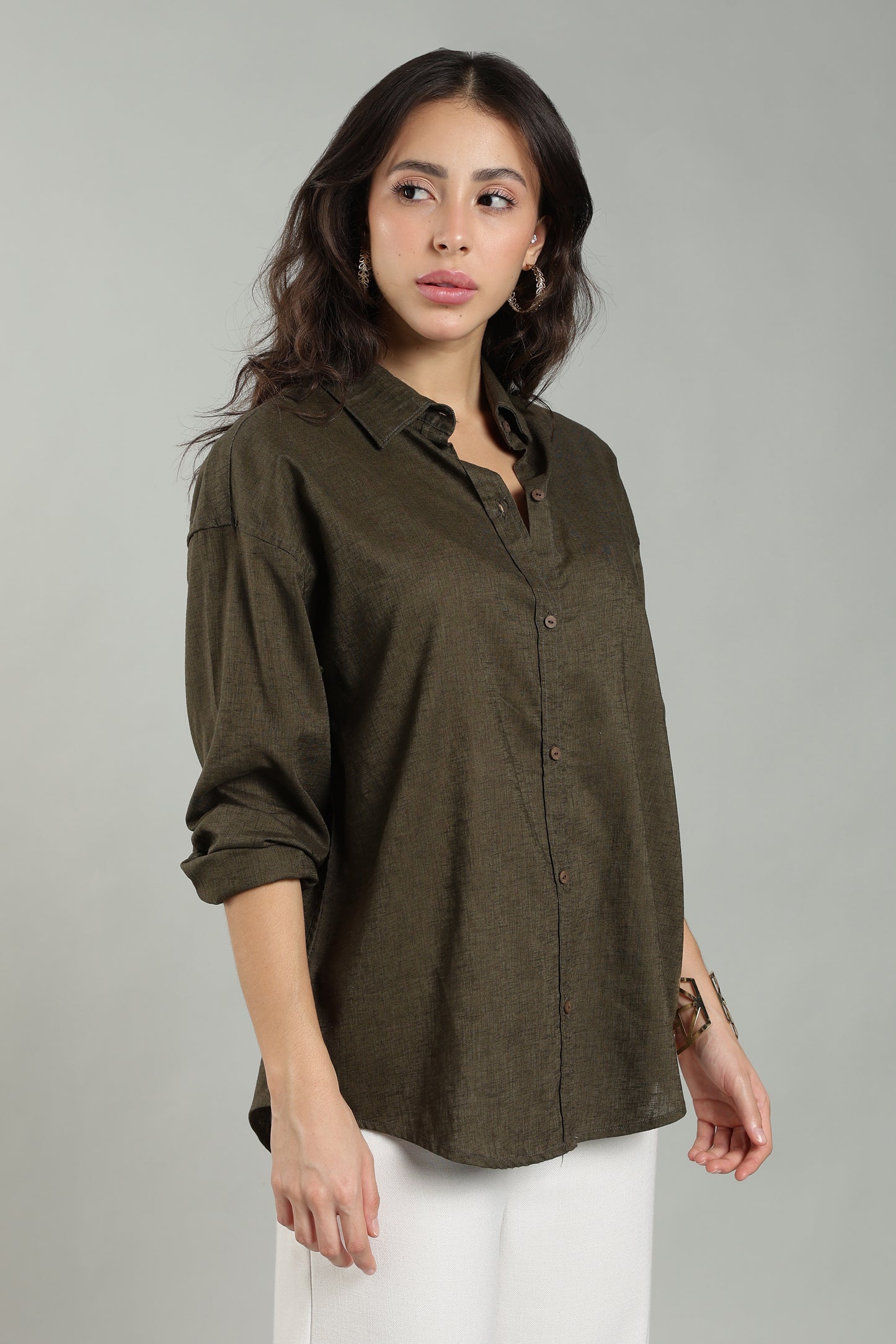 Women’s Olive Green Pure Linen Shirt