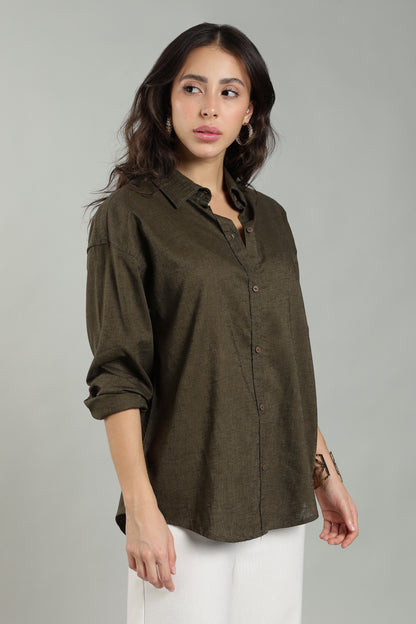 Women’s Olive Green Pure Linen Shirt