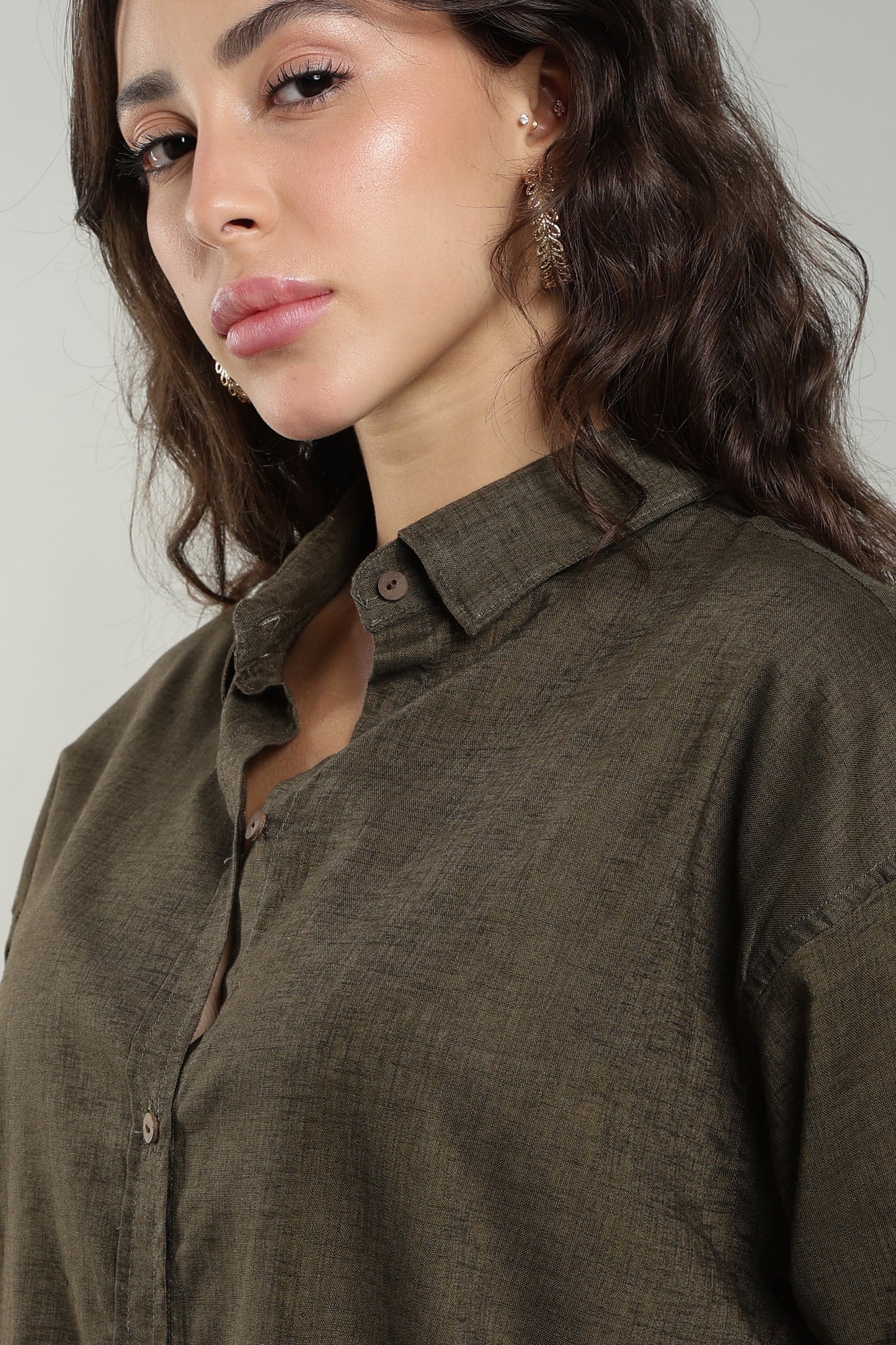 Women’s Olive Green Pure Linen Shirt