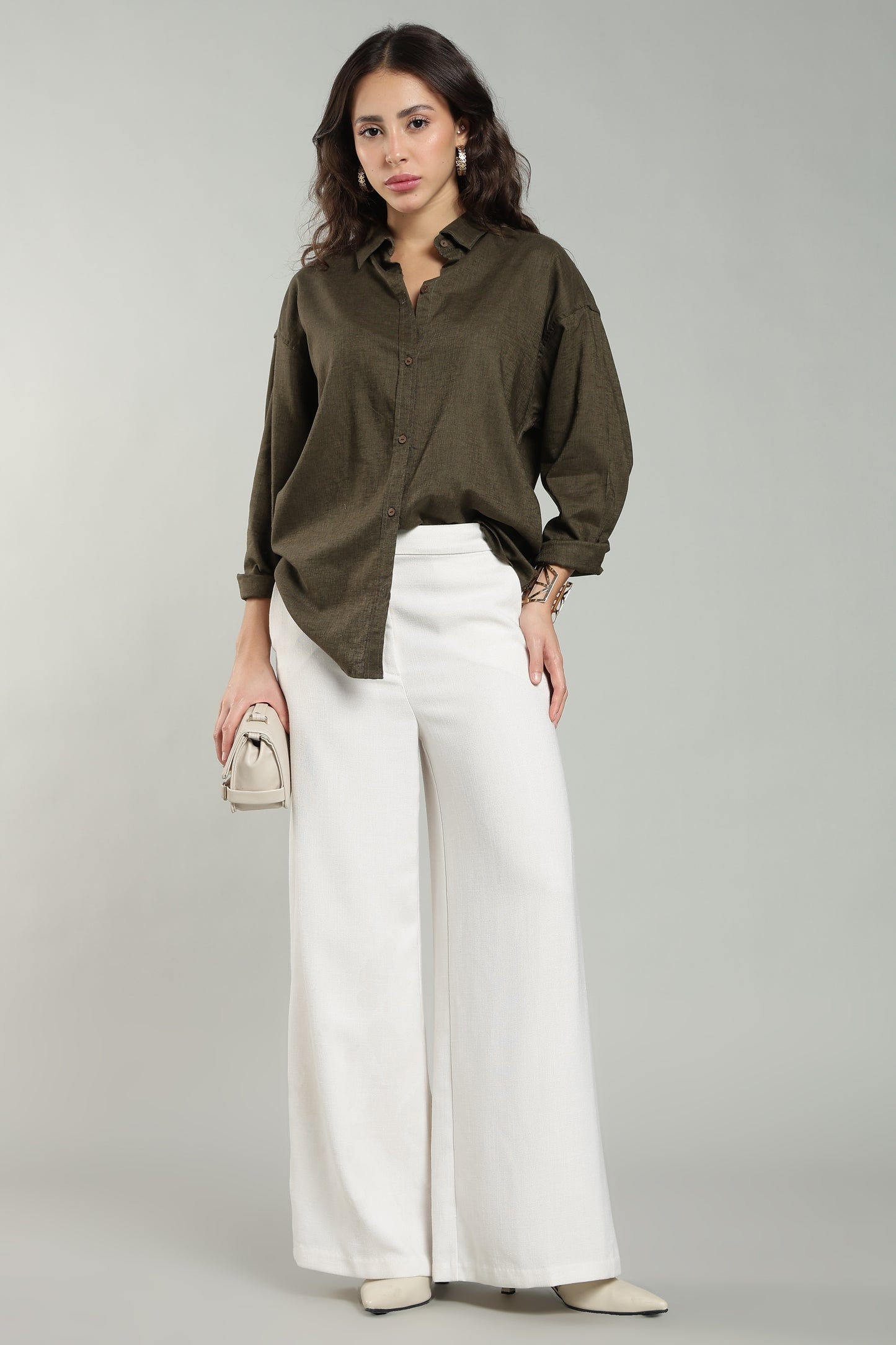 Women’s Olive Green Pure Linen Shirt