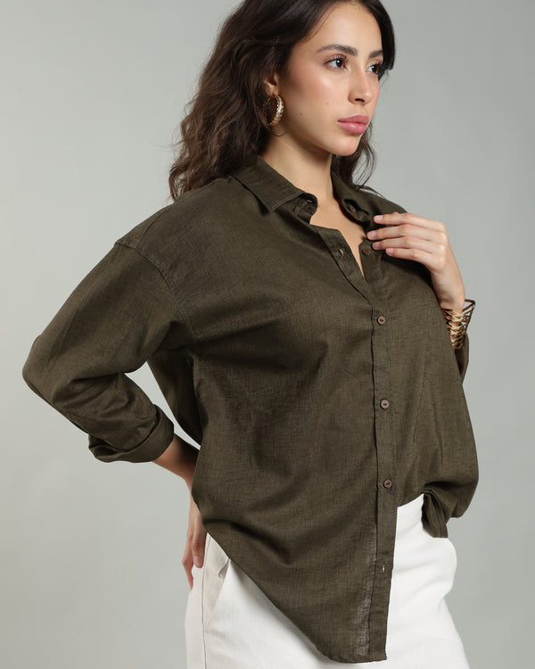 Women’s Olive Green Pure Linen Shirt
