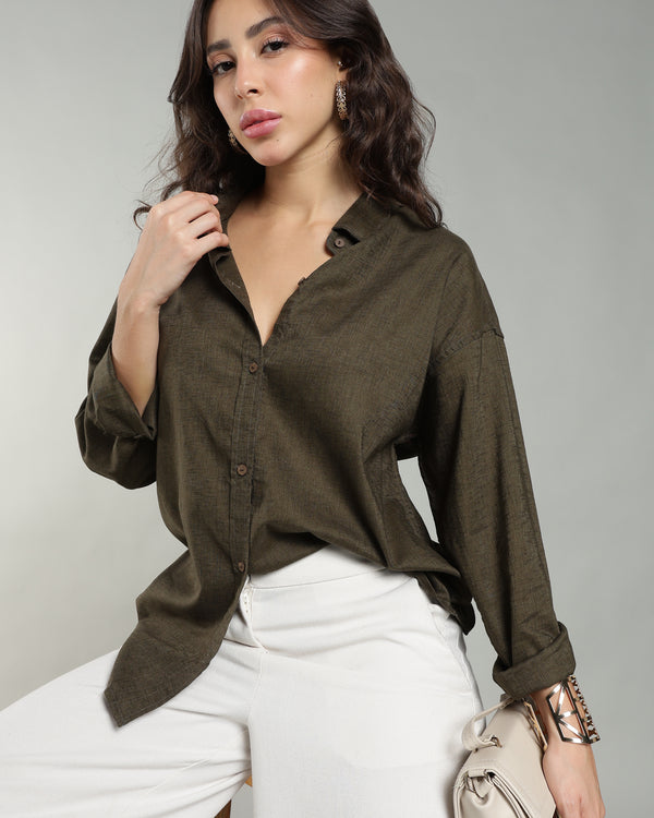 Women’s Olive Green Pure Linen Shirt