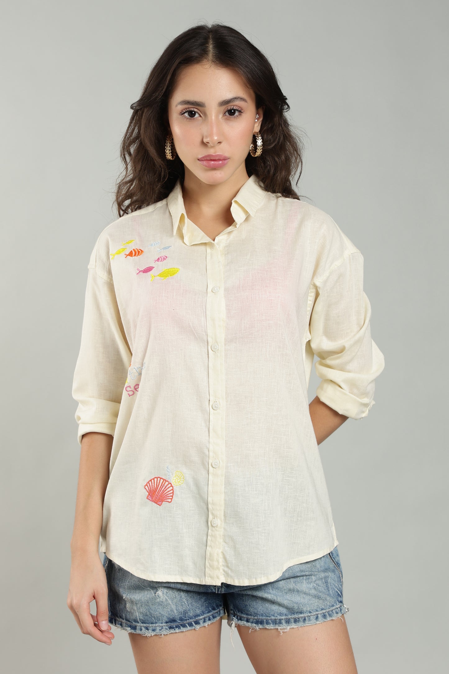 Women’s Lemon Embroidered Linen Shirt