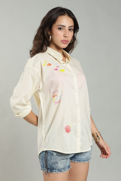 Women’s Lemon Embroidered Linen Shirt