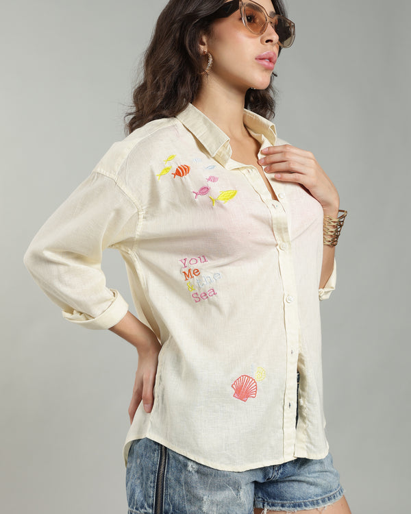Women’s Lemon Embroidered Linen Shirt