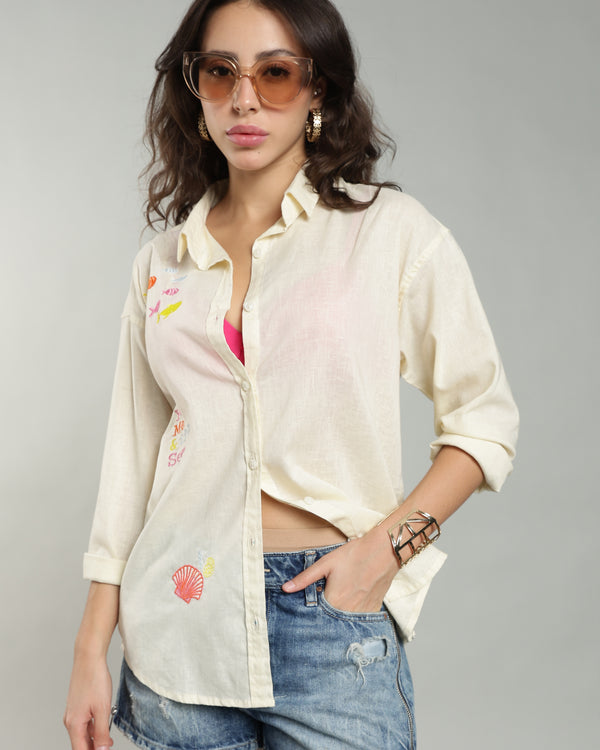 Women’s Lemon Embroidered Linen Shirt