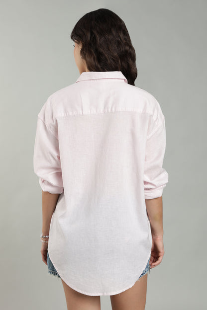 Women’s Baby Pink Embroidered Linen Shirt