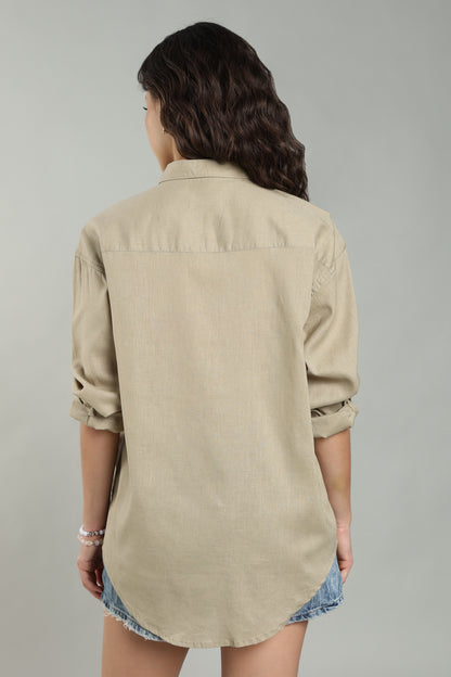 Women’s Beige Embroidered Linen Shirt