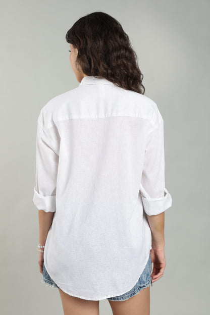 Women’s White Embroidered Linen Shirt