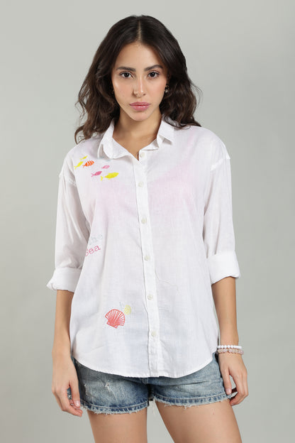 Women’s White Embroidered Linen Shirt