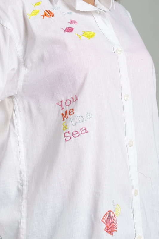 Women’s White Embroidered Linen Shirt