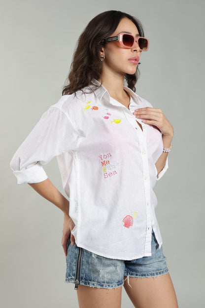 Women’s White Embroidered Linen Shirt