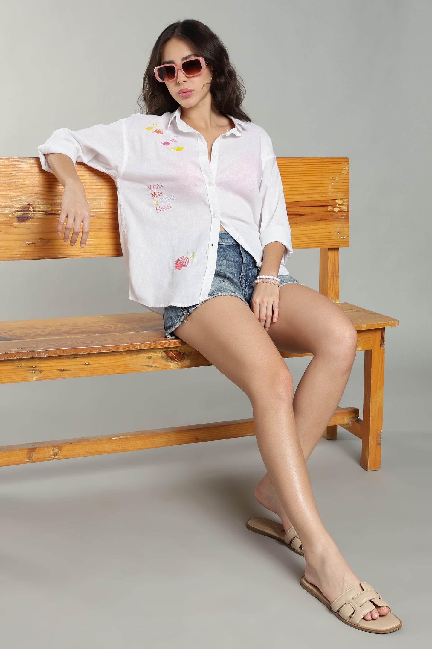 Women’s White Embroidered Linen Shirt