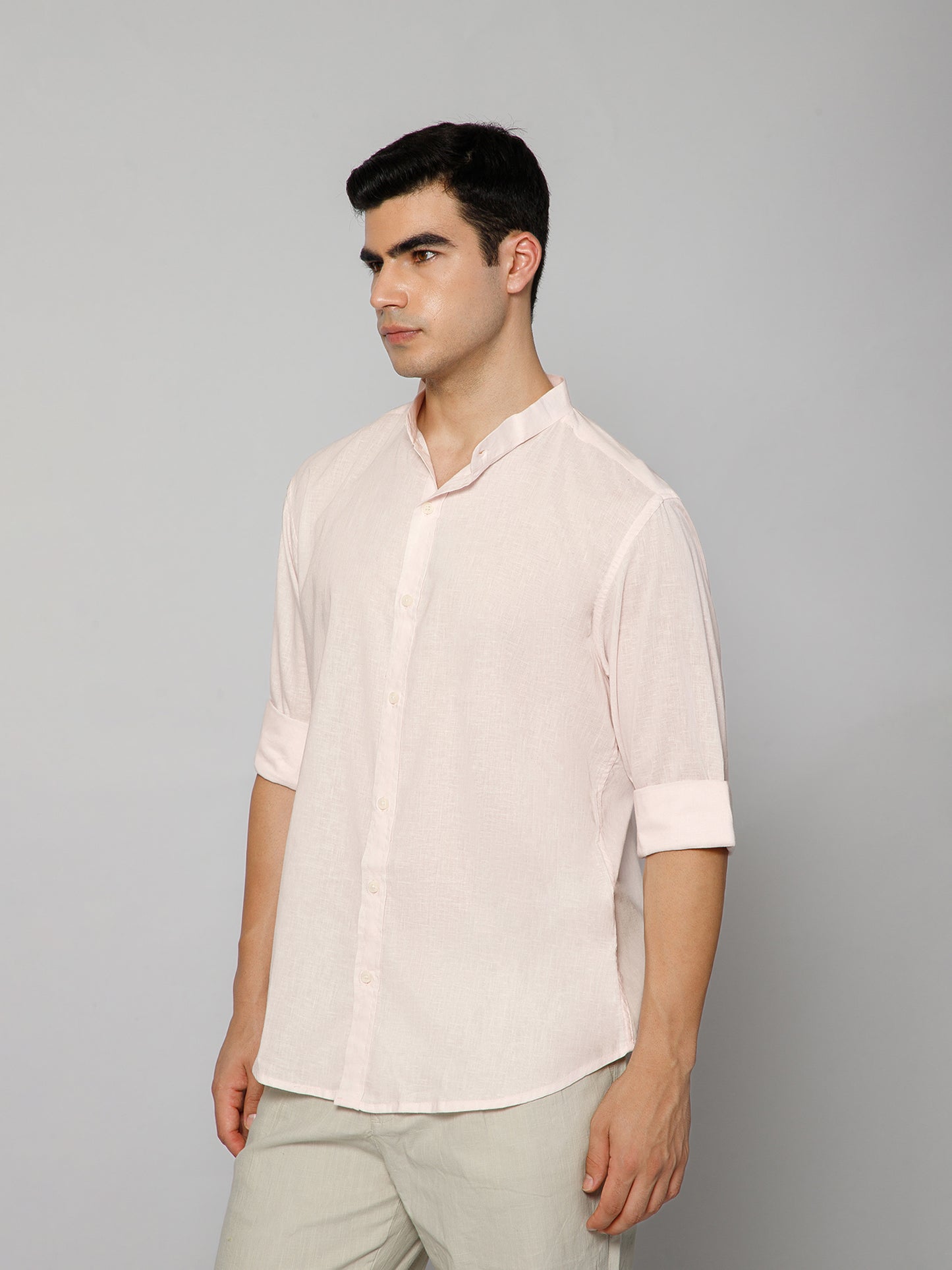 Men’s Pink Mandarian Collar Shirt
