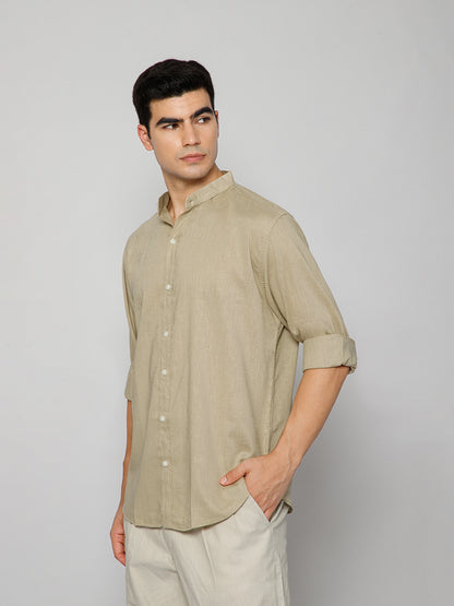 Men’s Beige Mandarian Collar Shirt