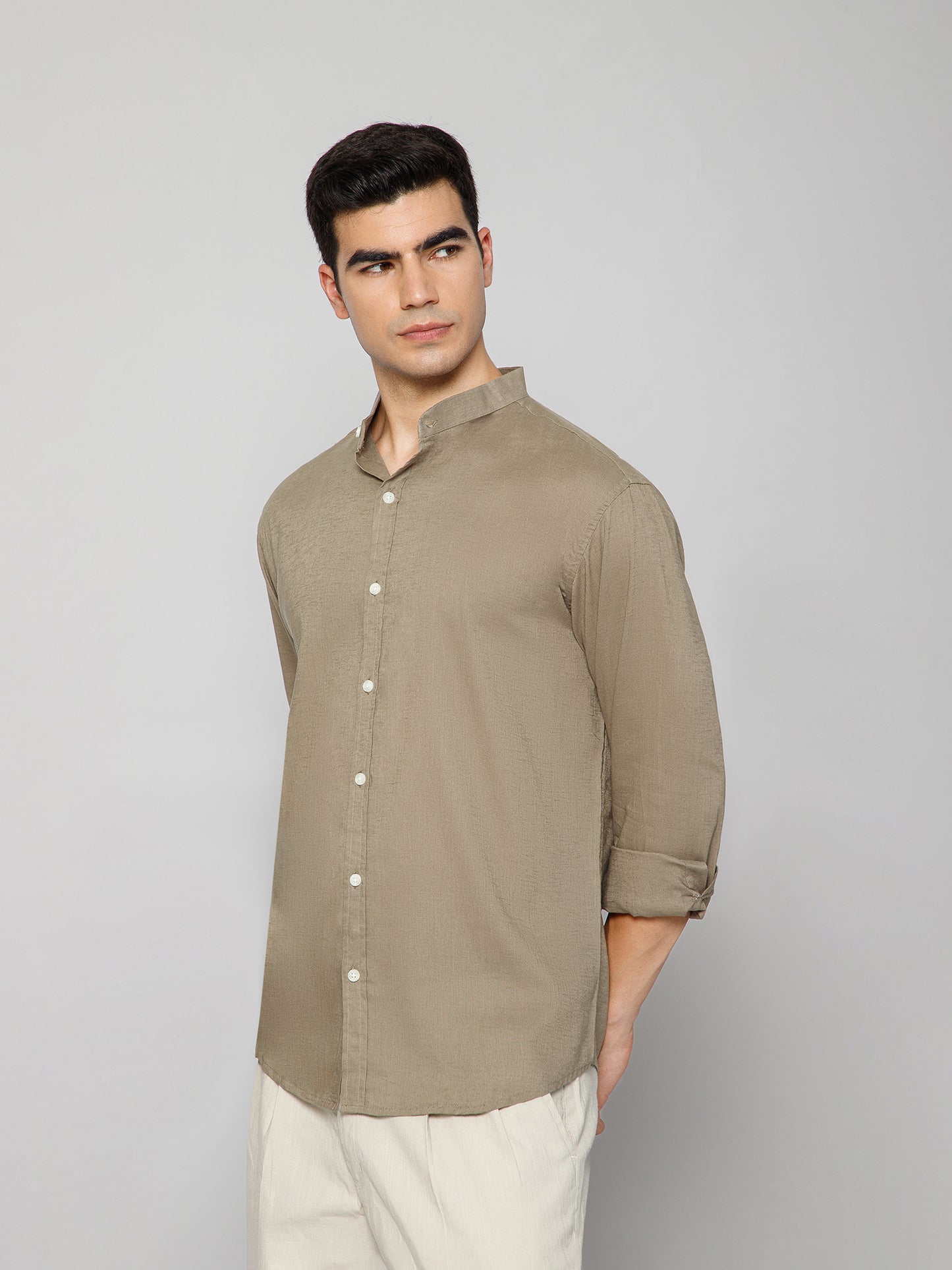 Men’s Khakhi Mandarian Collar Shirt