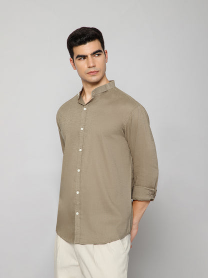 Men’s Khakhi Mandarian Collar Shirt