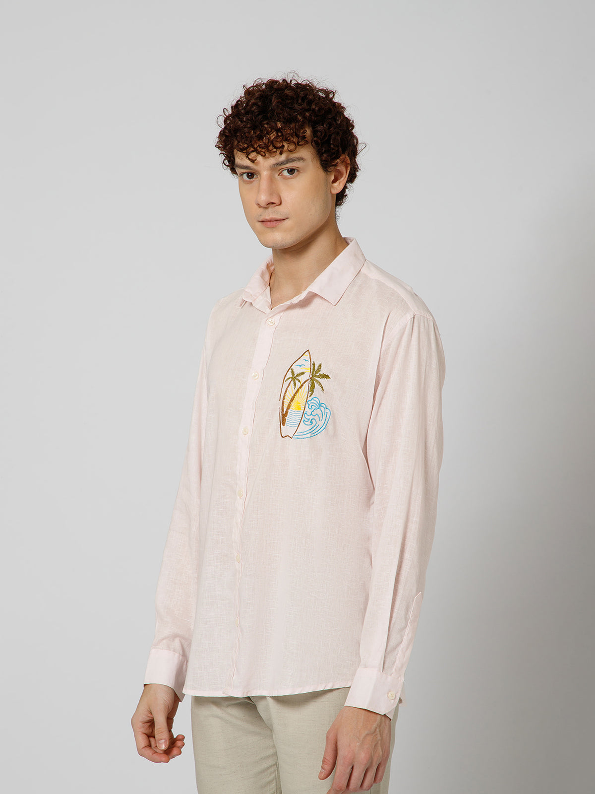 Surfing Linen Blend Relaxed fit Baby Pink  Men's Shirt