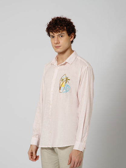 Surfing Linen Blend Relaxed fit Baby Pink  Men's Shirt