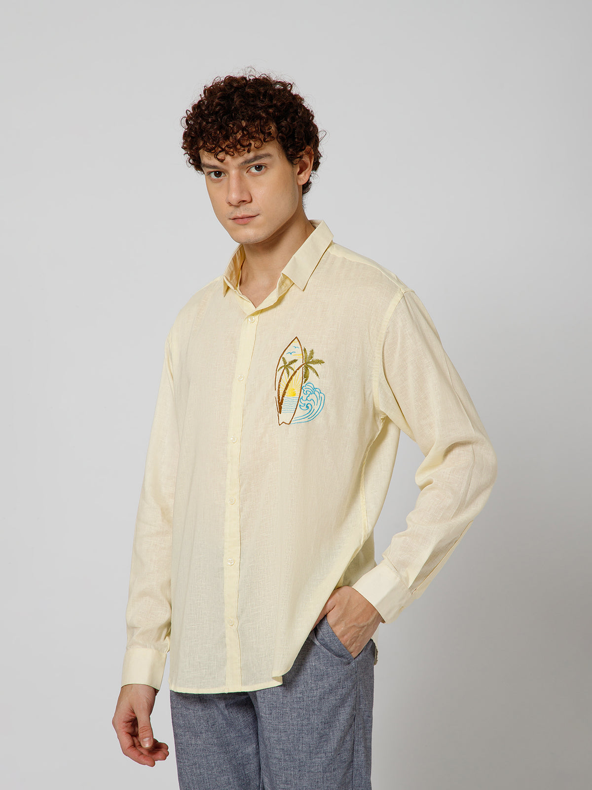 Surfing Linen Blend Relaxed fit Yellow Men's Shirt
