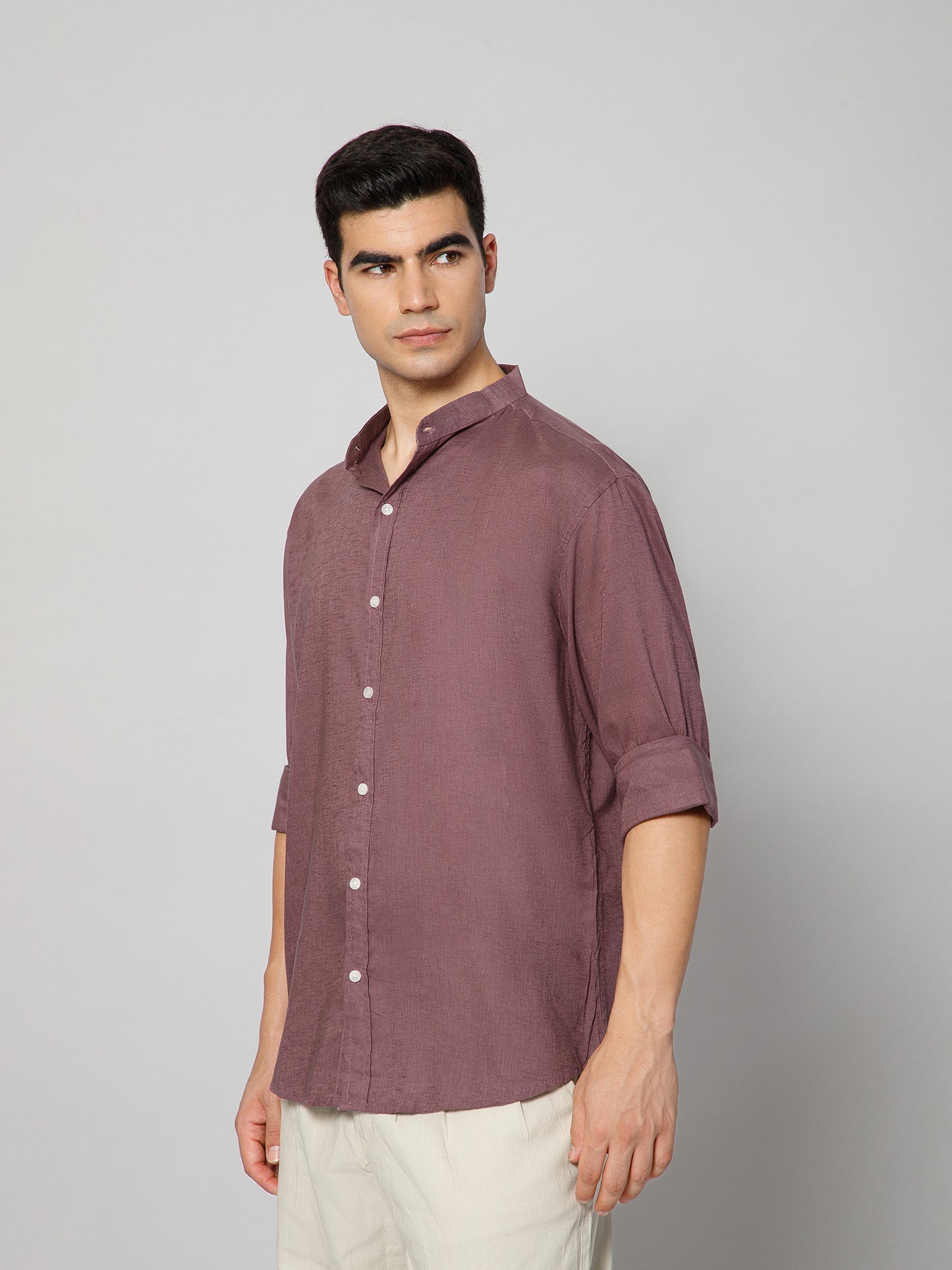 Men’s Purple Mandarian Collar Shirt
