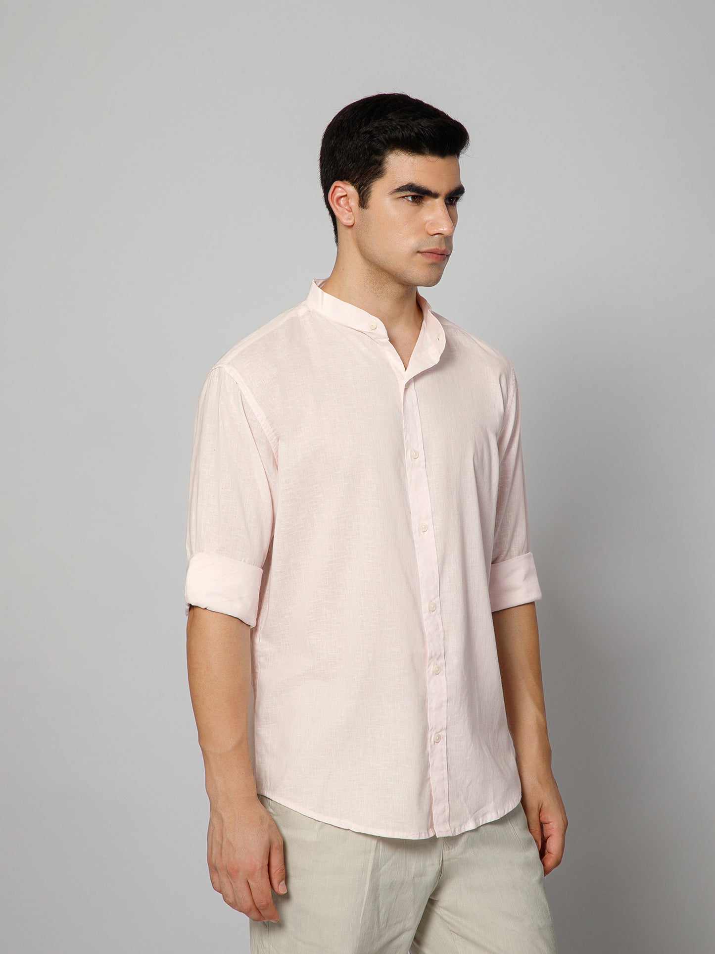 Men’s Pink Mandarian Collar Shirt