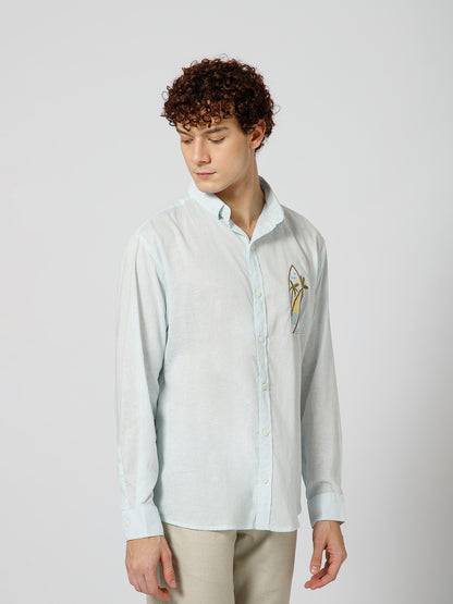 Surfing Linen Blend Relaxed fit Sky Blue Men's Shirt