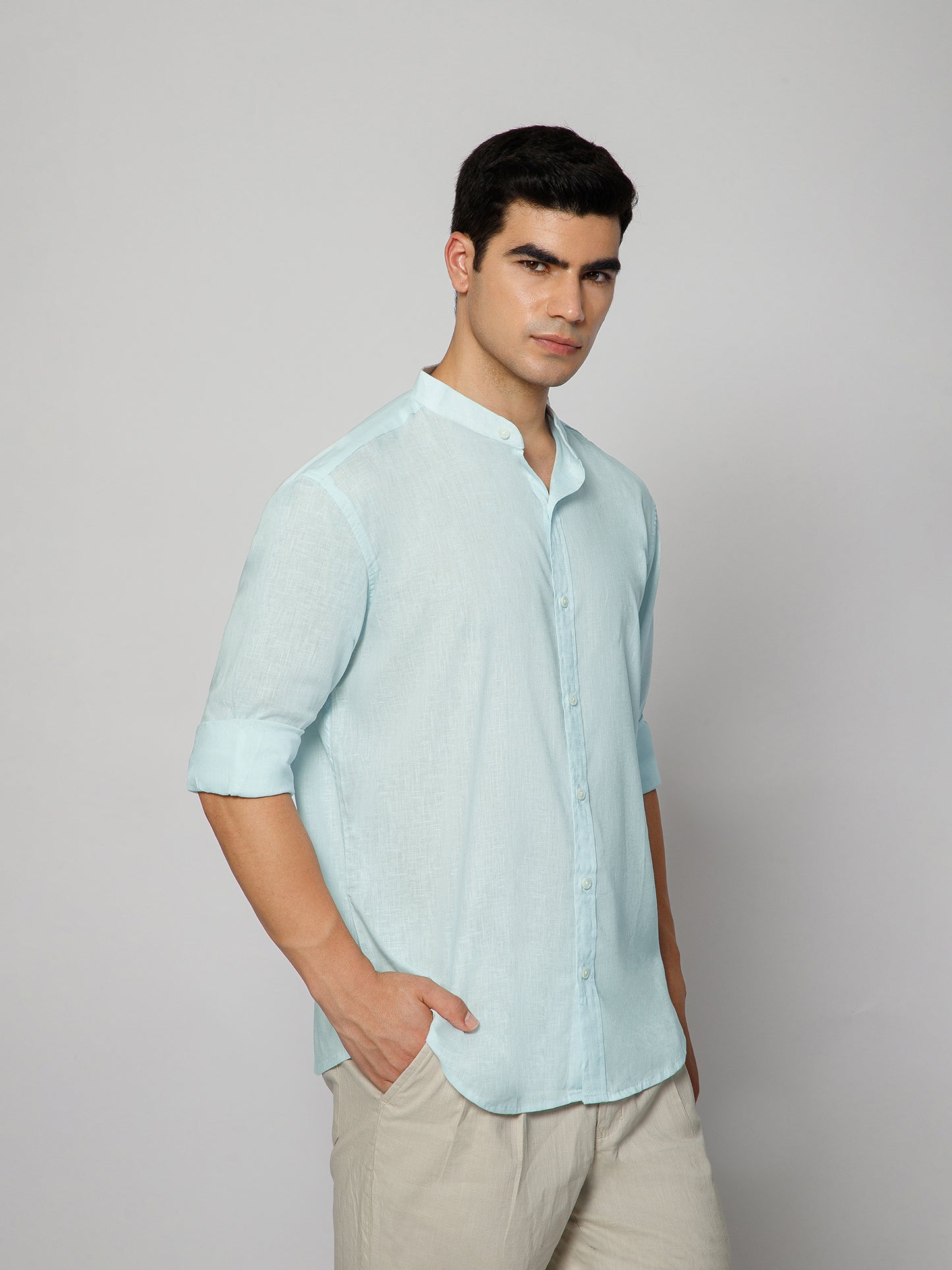 Men’s Sky Blue Mandarian Collar Shirt
