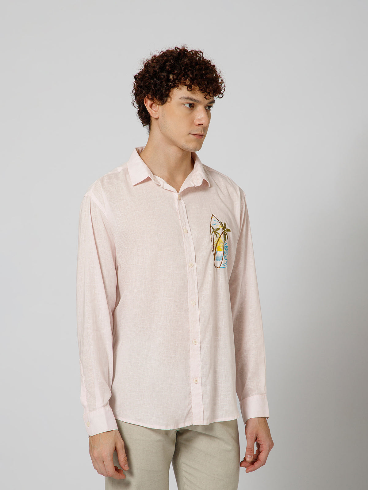Surfing Linen Blend Relaxed fit Baby Pink  Men's Shirt