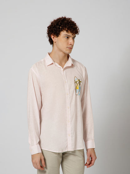 Surfing Linen Blend Relaxed fit Baby Pink  Men's Shirt