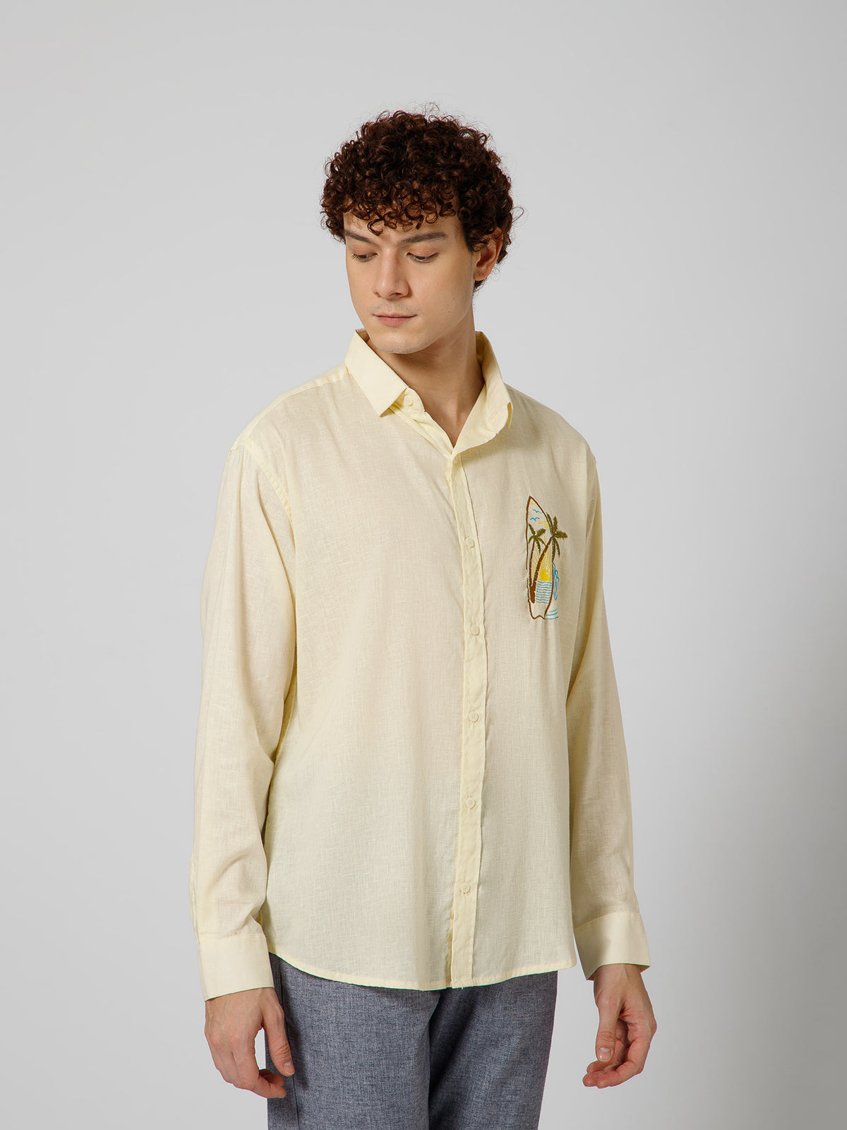 Surfing Linen Blend Relaxed fit Yellow Men's Shirt
