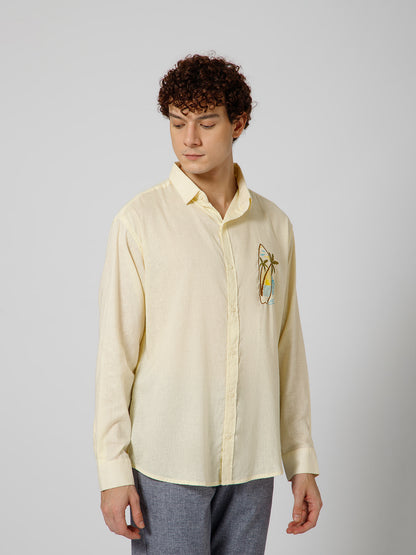 Surfing Linen Blend Relaxed fit Yellow Men's Shirt
