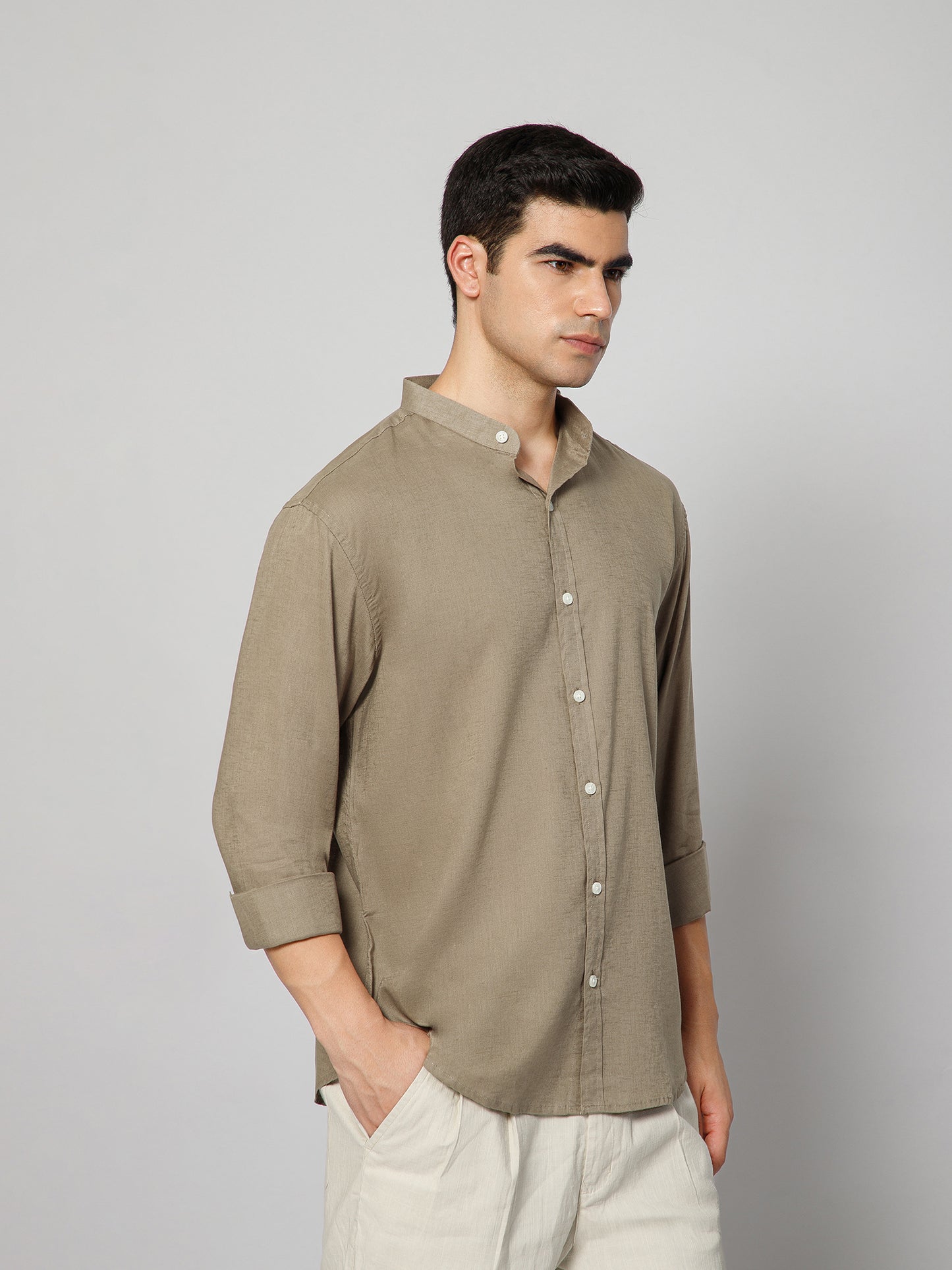 Men’s Khakhi Mandarian Collar Shirt