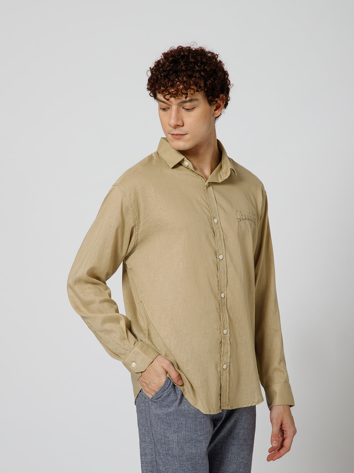 Mykonos Linen Blend Relaxed fit Beige Men's Shirt