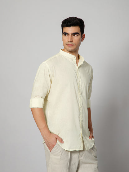 Men’s Butter Yellow Mandarian Collar Shirt