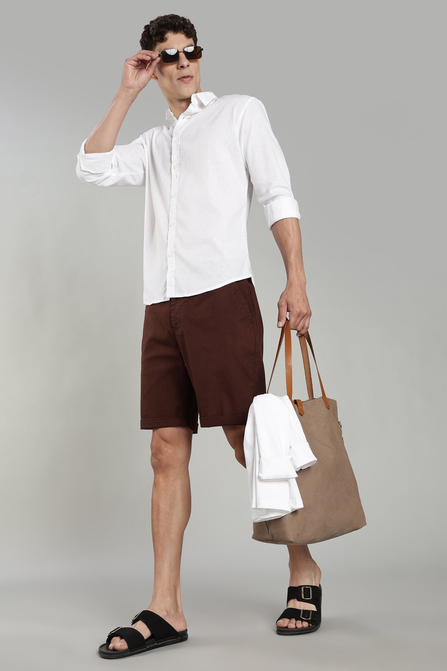 Cotton linen brown shorts