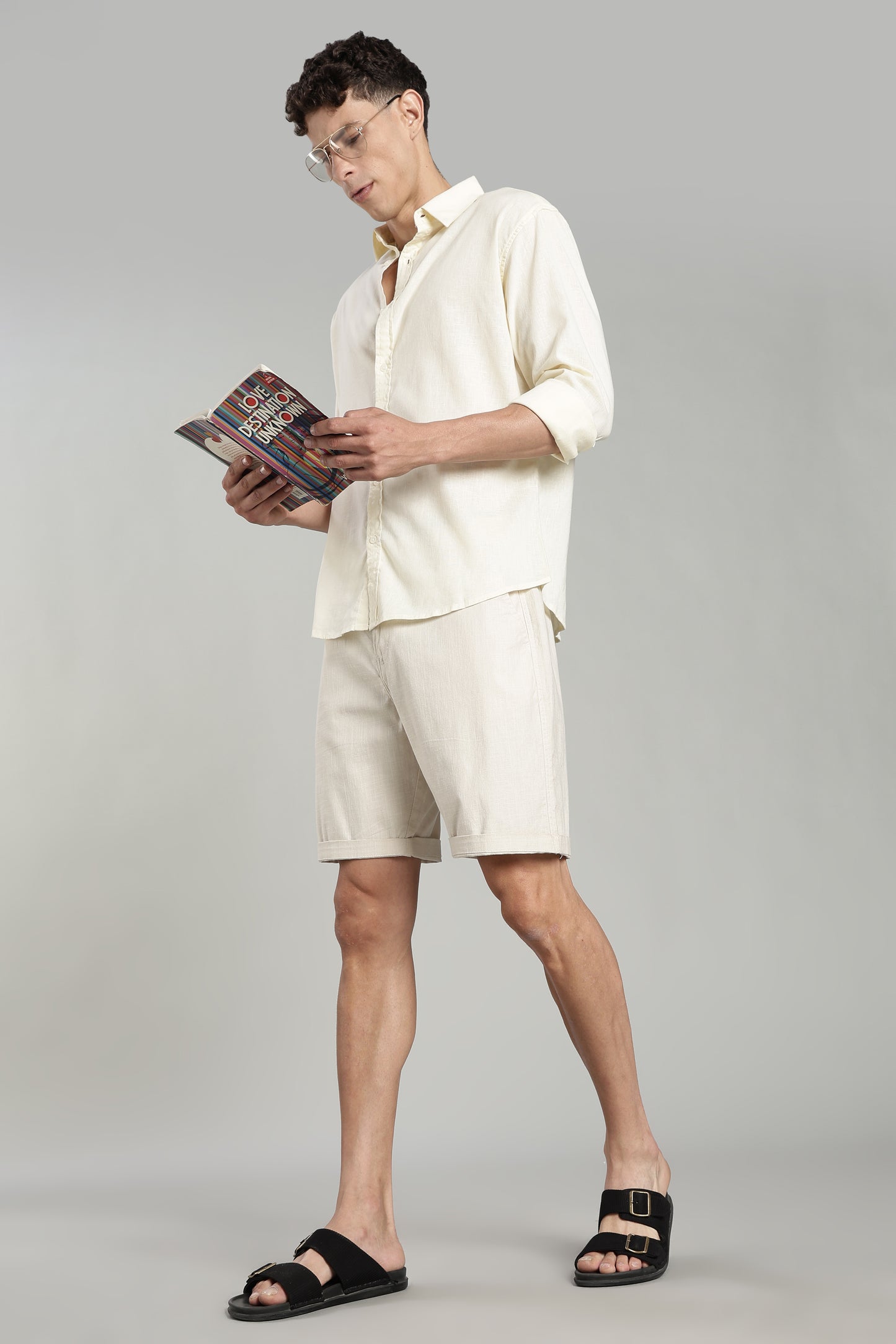 Cotton Linen Off White Shorts