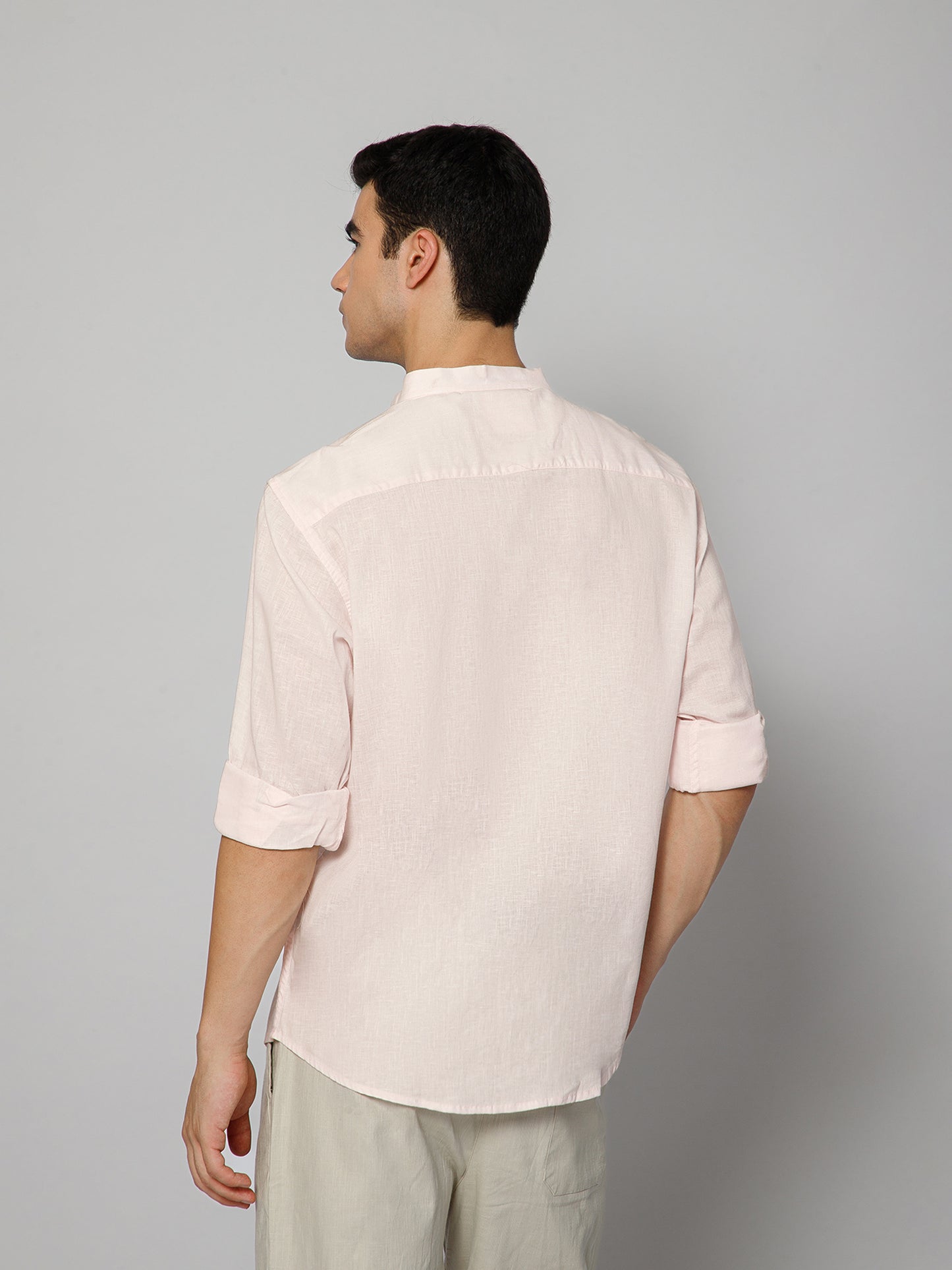 Men’s Pink Mandarian Collar Shirt
