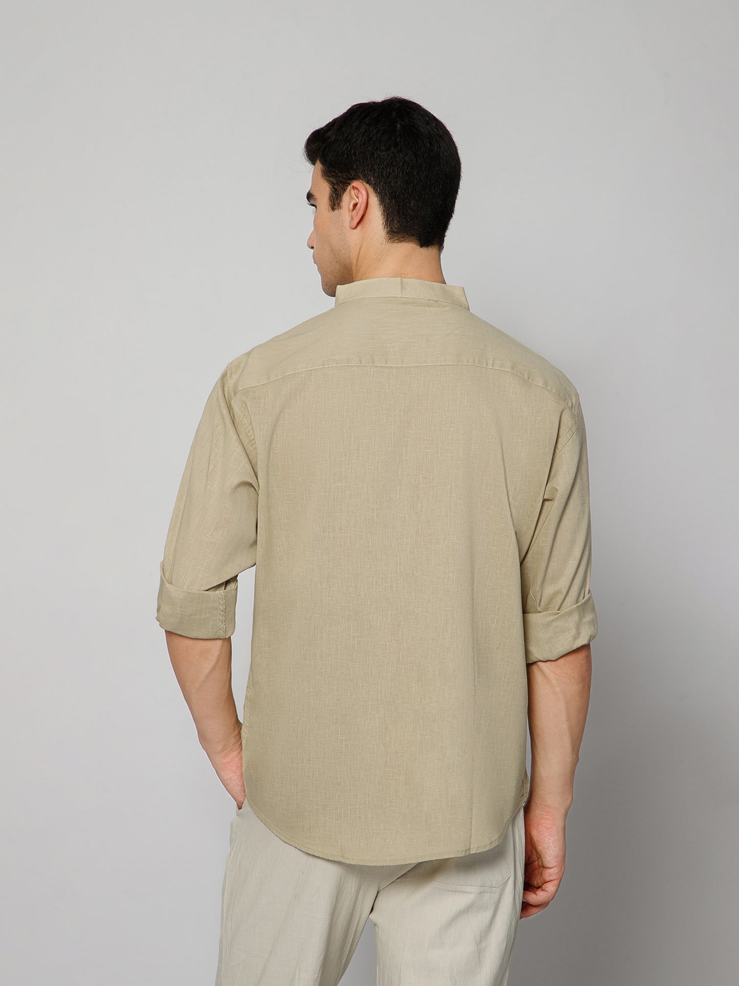 Men’s Beige Mandarian Collar Shirt