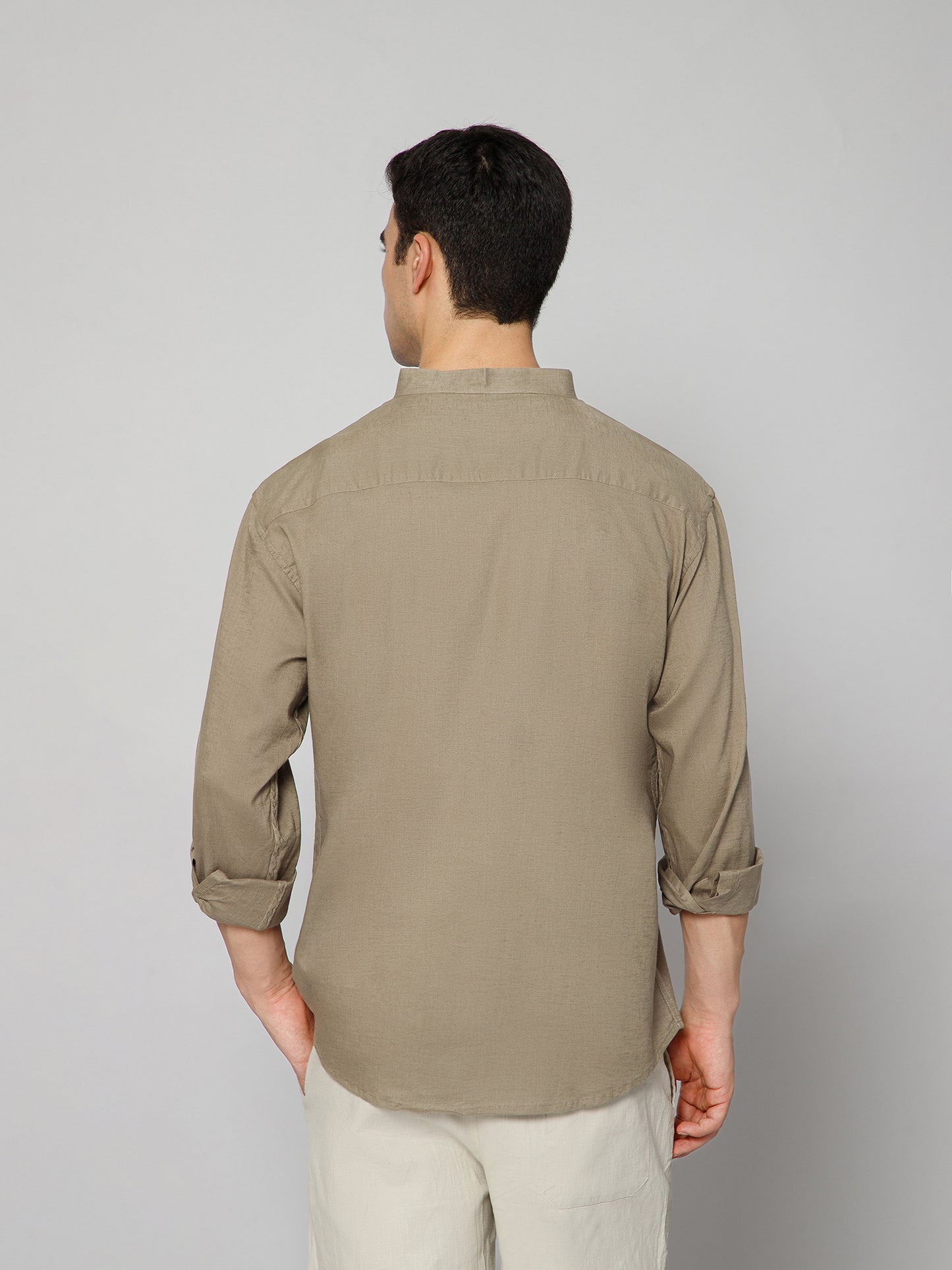 Men’s Khakhi Mandarian Collar Shirt