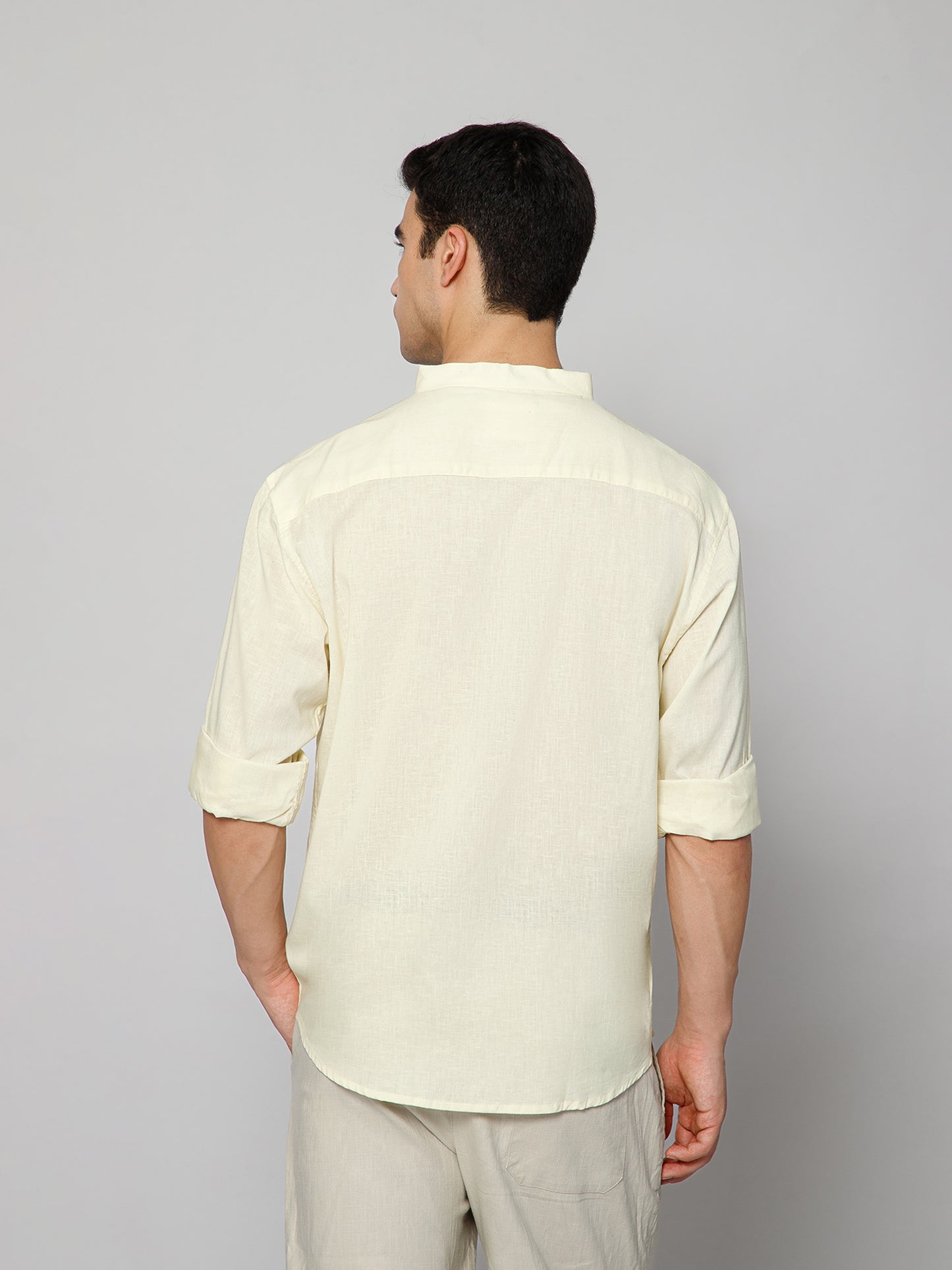 Men’s Butter Yellow Mandarian Collar Shirt