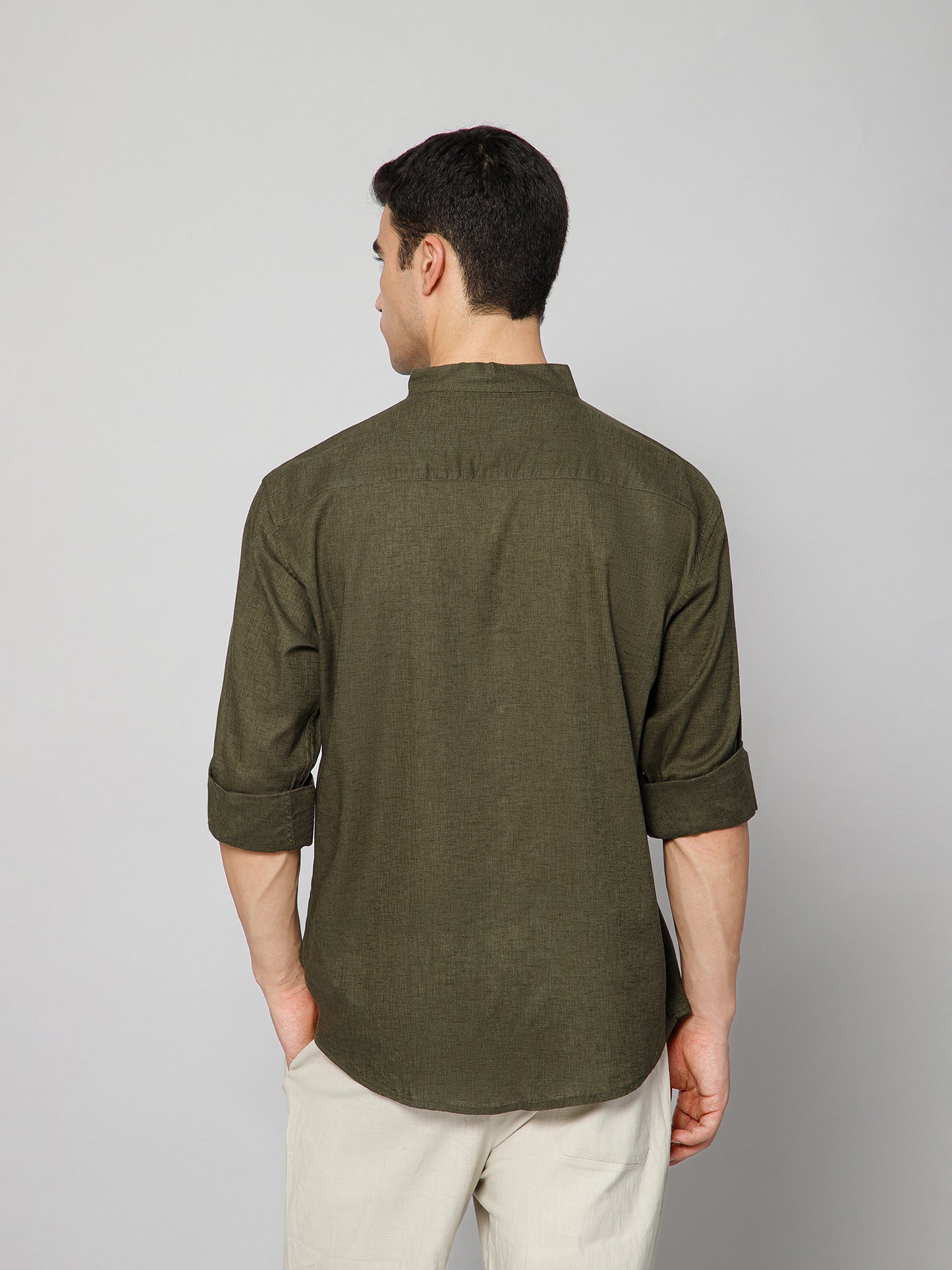 Men’s Olive Mandarian Collar Shirt